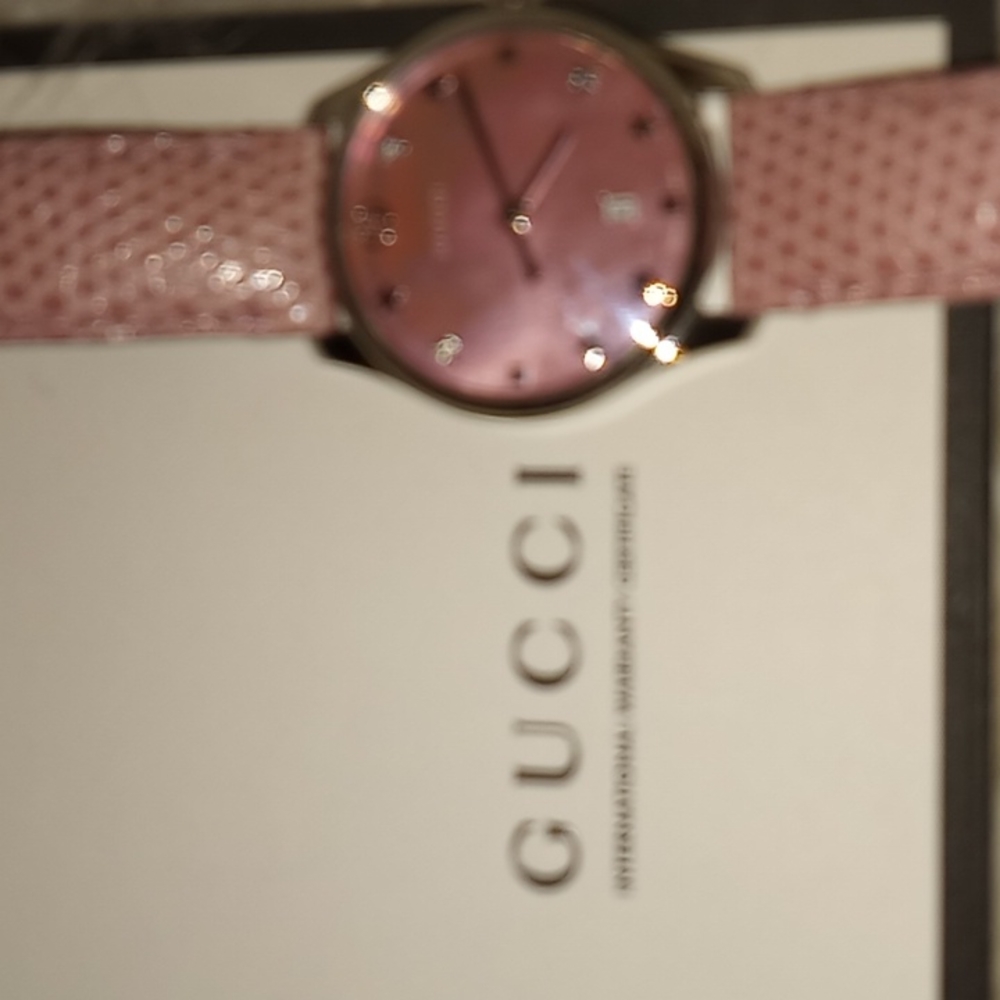 Gucci Pink Snakeskin Leather Band Watch - Picture 11 of 13